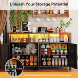 knoworld Buffet Sideboard with Storage with Power Outlets & LED Light 4 Doors, 55'' Large Farmhouse Kitchen Storage Cabinet Wood Coffee Bar Cabinet Buffet Table for Kitchen, Dining Room, Entryway knoworld