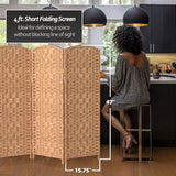Red Lantern 4 ft. Short Diamond Weave Fiber Folding Screen - Natural - 8 Panel Red Lantern