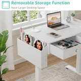 KLUVIS Electric Standing Desk with Drawers, 32 Inch White Small Height Adjustable Sit Stand Desk with Storage for Small Space Home Office Bedroom, Study Writing Stand up Computer Desks for Girls Work KLUVIS