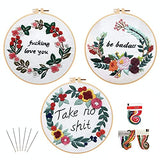 Louise Maelys Embroidery Starter Kit with 3 Hoops for Adults Funny Floral Wreath Pattern for Beginners Needlepoint Kits