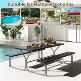 Giantex Picnic Table 6FT for 8 Person, Outdoor Table Set w/ 2 Benches, All-Weather HDPE Rectangular Tabletop, Heavy Duty Metal Legs, Umbrella Hole, for Patio Yard Lawn Party (Black) Giantex