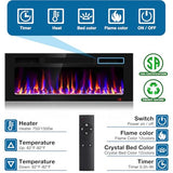 43 Inch Electric Fireplace Recessed and Wall Mounted, Fireplace Heater and Linear Fireplace, Ultra-Thin Electric Fireplace, Low Noise, with Timer, Remote Control, Adjustable 12 Flame Color, 750/1500W Sixfivsevn