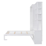 Merax Full Size Murphy Bed, Wood Wall Cabinet Bed with Multiple Storage Shelves and a Cabinet, White Merax