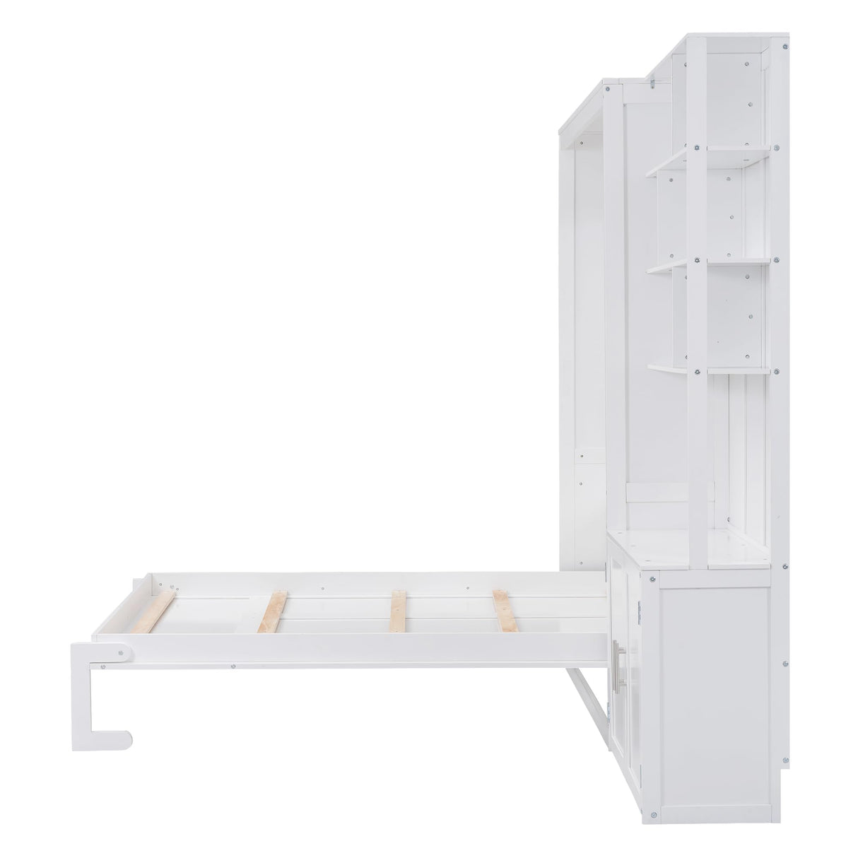 Merax Full Size Murphy Bed, White Wood Wall Bed Cabinet with Multiple Storage Shelves and a Cabinet Merax