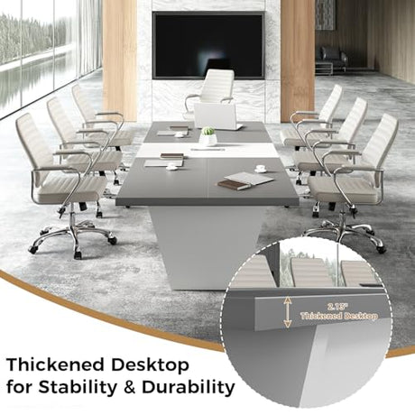 Nuipesn 10FT Rectangular Conference Table (119"), Modern Boardroom Meeting Table for 10-12 People, 2.13" Thick Top, Center Cable Management Grommet, Two-Tone Office Table, Dark Gray & White Nuipesn