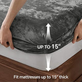 BEDELITE Velvet Fitted Sheet and Pillowcases Set, Luxury Soft Fuzzy Bottom Sheet with Reinforced Elastic Corner Straps, Deep Pocket up to 15 Inch, 1 Fitted Sheet and 2 Pillowcases (Full, Grey) BEDELITE