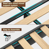 Rolanstar Twin Size Bed Frame, Storage Headboard with Charging Station and LED Lights, Upholstered Bed with Heavy Duty Wood Slats, No Box Spring Needed, Noise Free, Easy Assembly, Dark Grey Rolanstar