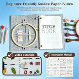 2026 Upgraded Embroidery Stitch Book Kit with 8.27"x10.65" Portable Loose-Leaf Cover, 103 Stitches & 60 Patterns, All-in-One Hand Embroidery Kit for Beginners with Tools & Step-by-Step Video Tutorials