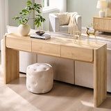 OKD 63'' Console Table with 3 Drawers, Farmhouse Entryway Table with Rounded Corners, Console Table Behind Couch for Living Room/Hallway-Natural Oak OKD