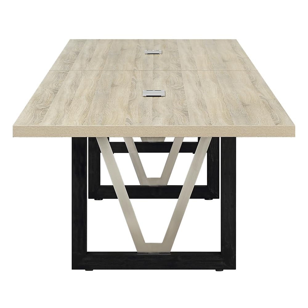 nbf signature series District Conference Table 12' ft Stormy Gray/Black Base | Industrial Design, Laminate Top, Cable Management, Grommet Covers, Solid Wood Frame nbf signature series