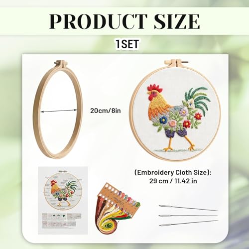 ZCXETP Rooster Beginners Embroidery Kits, Needlepoint Kits for Beginners, Embroidery Kit for Beginner, Cross Stitch Kit Suitable for Learning Basic Embroidery Techniques