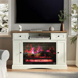 RoyalCraft TV Stand with 28'' Fireplace for TVs up to 55'', Media Console Table with Adjustable Shelves, Double-Door Design, Entertainment Center for Living Room, Bedroom, White RoyalCraft