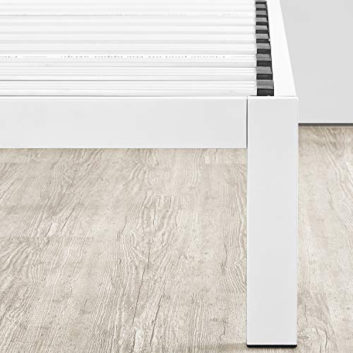 Mellow Rocky Base C 14" Platform Bed Heavy Duty Steel White, w/ Patented Wide Steel Slats (No Box Spring Needed) - Full Mellow