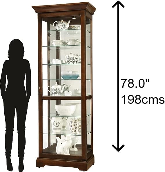 Howard Miller Grubbs Curio Cabinet II, Brown Finishing with Halogen Lights - Adjustable Height Desks & Lockable Door for Collectibles, Decorative Items, Office & Living Room Durable Curio Cabinets Howard Miller