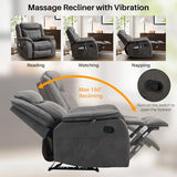 BAMCANFUR Massage Recliner Chair with Heated, Faux Leather Recliner Chairs for Adults, 39" Wide Manual Reclining Ergonomic Lounge Chair for Living Room with Overstuffed Backrest, Side Pocket, Grey BAMCANFUR