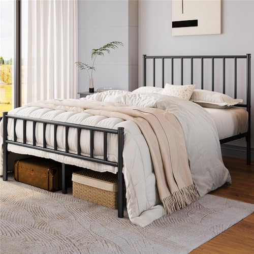 Yaheetech 14 Inch Queen Size Bed Frame Metal Platform Bed with Spindle Headboard Footboard/Mattress Foundation/No Box Spring Needed/Underbed Storage Space/Steel Slat Support/Easy Set up, Black Yaheetech