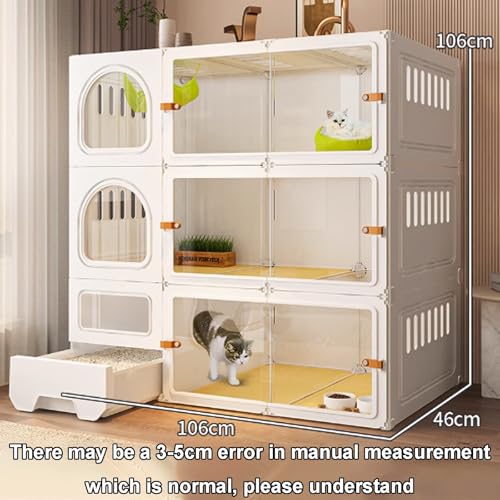 GUQASDV Cat Cage, Catio Indoor Cat Enclosure, Enclosed Cat Playpen, Cat Crate with Enclosed Litter Box for Ferret, Chinchilla, Rabbit, Small Animals(White,106x46x106cm) GUQASDV