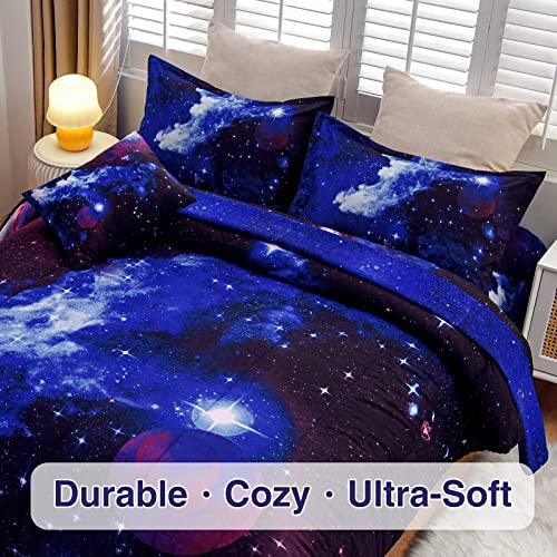 A Nice Night Galaxy 6Pcs Bedding Sets Outer Space Comforter Bed in a Bag 3D Printed Quilt,for Children Boy Girl Teen Kids,Full 6Pcs A Nice Night