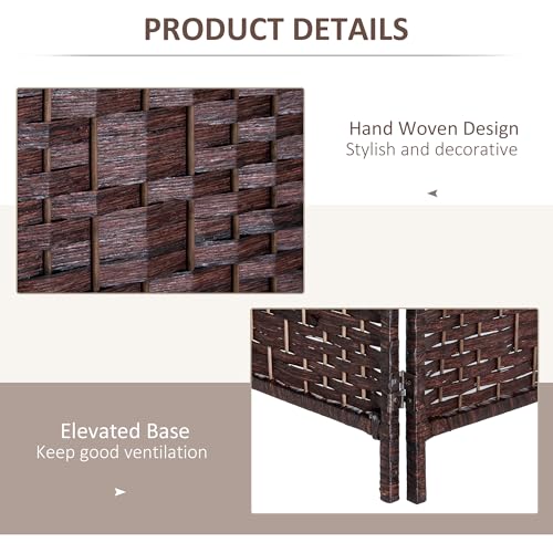 HOMCOM Room Divider, 3 Panel Folding Privacy Screen, 6FT Tall Portable Wicker Weave Partition Wall Divider for Bedroom, Home Office, Brown HOMCOM