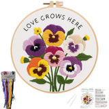 Nuberlic Pansy Flower Embroidery Kit for Beginners Cross Stitch Kits- Complete Starter Set with Hoop, Pre-Printed Fabric, Threads & Needles