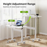 DAWNYIELD Standing Desk for Walking Pad with Wheels, Pneumatic Cordless Height Adjustable Rolling Desk, Mobile Computer Workstation with Drawer Hook Locking Casters for Treadmill & Home Office, White DAWNYIELD