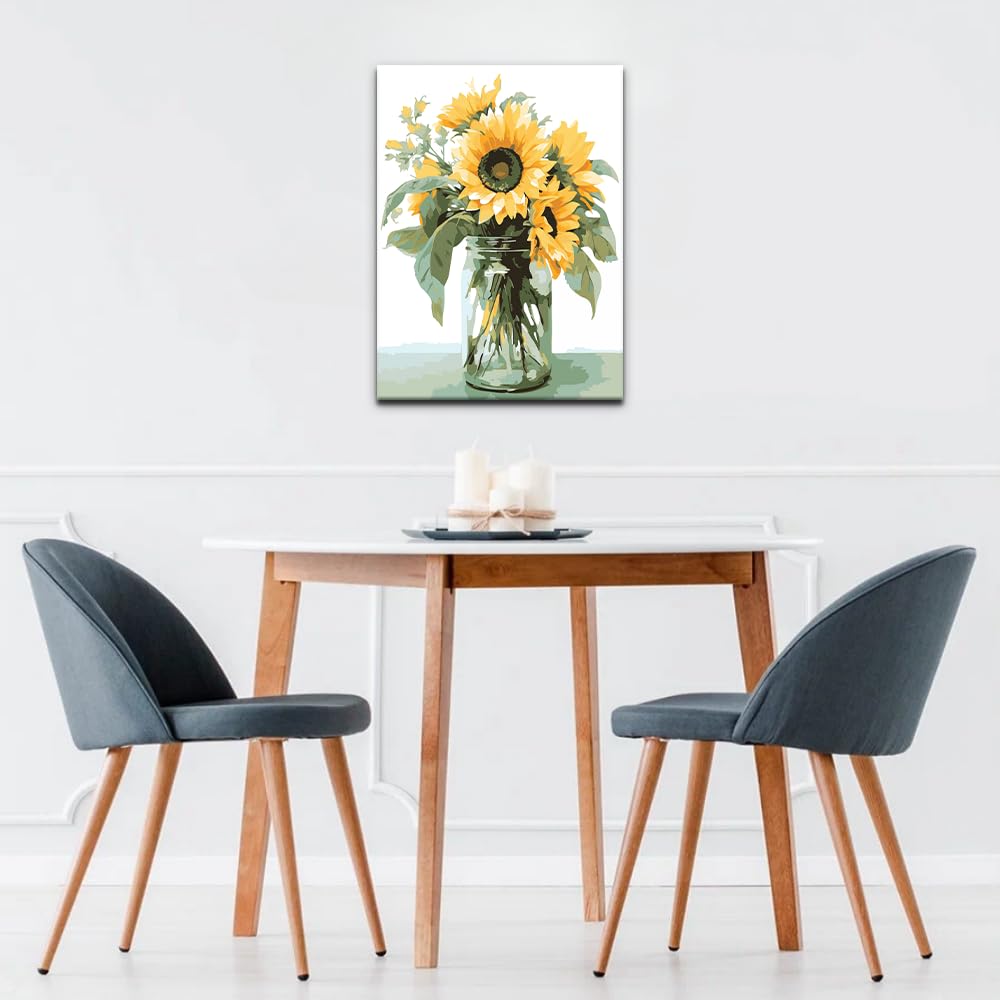 Natuyalo Paint by Numbers Kit for Adults Beginners, 12" Wx16 L Painting by Numbers Kit on Canvas Acrylic Drawing Kits Ready to Stretch and Framed, Sunflower in Vase Natuyalo