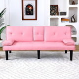 67-inch PVC Sofabed Convertible Sleeper Sofa Bed w/Cup Holders &3 Reclining Backrest Futon Sofa Bed Love Seat Couch Modern Small Couches for Small Spaces for Living Room Office Apartment (Pink) GOAWGO
