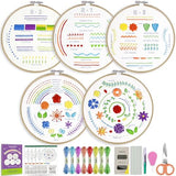 CYANFOUR 5 Stage Starter Embroidery Kit for Beginners Adults and Teens, Easy to Learn 33 Different Stitches from Video & Instruction, Needlepoint Kits for Adults