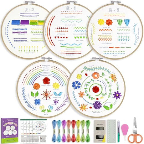 CYANFOUR 5 Stage Starter Embroidery Kit for Beginners Adults and Teens, Easy to Learn 33 Different Stitches from Video & Instruction, Needlepoint Kits for Adults CYANFOUR