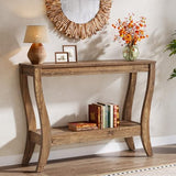 TRIBEWOOD Solid Wood Console Table with Storage, 41.3-Inch Farmhouse Entryway Table with Shelf, 2-Tier Wooden Sofa Table for Living Room, Hallway, Foyer, Brown TRIBEWOOD