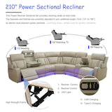 Nervlox Power Reclining Sectional Sofa, L-Shaped Living Room Furniture Set, Light Brown Leather Recliner Sofa, Reclining Sectional Couch with LED/Storage Console/Cup Holder/USB/Type C for Office/Home