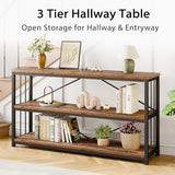 LVB Industrial Console Entryway Table, Metal Wood Rustic Sofa Table with Storage, Farmhouse 3 Tier Shelf Long Hallway Foyer Entry Tables Behind Couch for Home Living Room Entryway, Rustic Brown, 55 In LVB