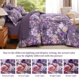 Drucon Floral Comforter Set King Size 7 Piece, Purple Flower Bed in a Bag, Elegant Floral Comforter with Sheet Set, Soft Microfiber Bedding Set for All Season Drucon