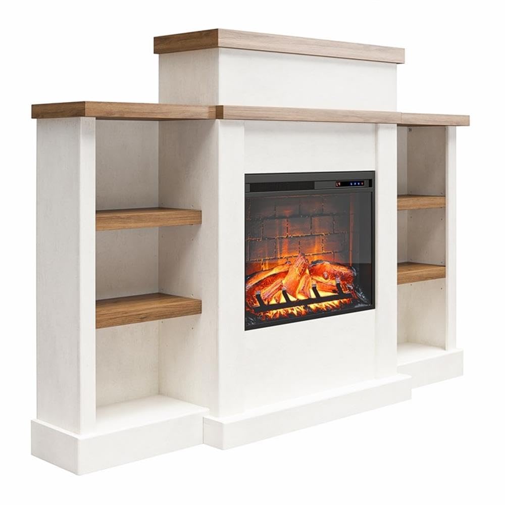 Pemberly Row Electric Fireplace Mantel & Bookcase - Plaster & Walnut Pemberly Row