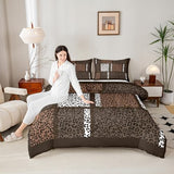Leopard Print Comforter Set,Wildlife Animal Fur Skin Bedding Set Modern Bedroom Decor,African Cheetah Wildlife Patchwork Texture Comforter with 1 Pillowcase for All Seasons,Twin,Brown White Black Castle Fairy