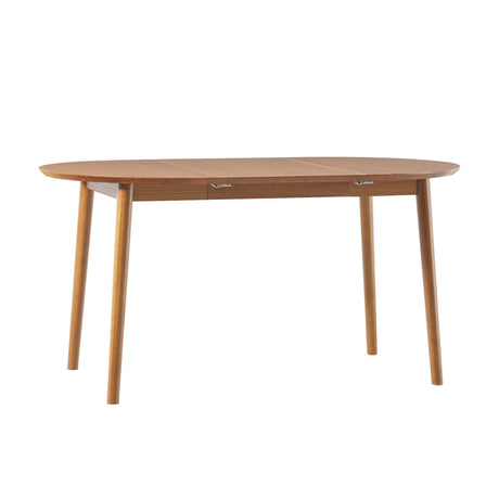 Walker Edison Mid Century Solid Wood Oval Extension Dining Table with Hairpin Legs and Removable Leaf, 60 Inch, Caramel Walker Edison