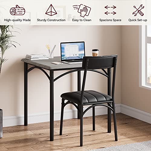 Amyove Modern Rustic Gray Square Dining Set, 29.2' L x W 30.1' H Table, 33.7' 18.4' 17' Chairs, 2 Person, Metal & MDF, Easy Assembly, Space-Saving Amyove
