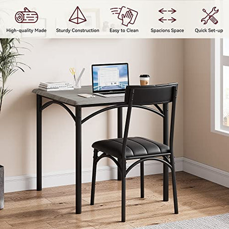 Amyove Modern Rustic Gray Square Dining Set, 29.2' L x W 30.1' H Table, 33.7' 18.4' 17' Chairs, 2 Person, Metal & MDF, Easy Assembly, Space-Saving Amyove