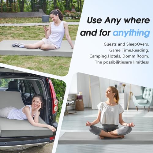 CYMULA Memory Foam Camping Mattress Pad,3 in Sleeping Pad for Camping,Non-Slip Bottom Floor Bed Floor Mattress for Adults,Portable Roll up Mattress Sleeping Mat for Car Travel,Guest Bed (Cot 72 * 24) CYMULA