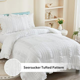 WONGS BEDDING White Comforter Set Twin, 3 Pieces Ruffle Shabby Chic Comforter for Dorm Room Essentials for Twin Bed, Soft Seersucker Bedding Set with 1 Ruffle Comforter, 2 Tufted Pillowcases 86"×68" WONGS BEDDING