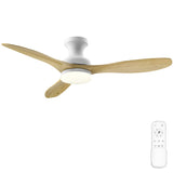 Frstem Leah 52" Solid Wood Ceiling Fan with Light & Remote Control, Flush Mount 3 Blades 6-Speed Ceiling Fan Fixture, Low Profile for Kitchen Bedroom Living Room Indoor (Natural Wood Color & White) Frstem