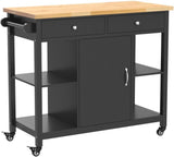 ChooChoo Kitchen Islands on Wheels with Wood Top, Utility Wood Movable Kitchen Cart with Storage and Drawers, Black ChooChoo