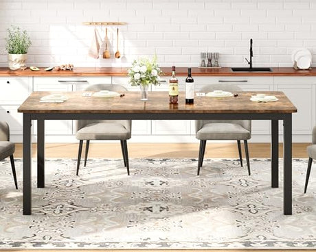 dainslef 71 Inch Industrial Dining Table, Large Rectangle Kitchen Table with Metal Legs, Round Corners, Wooden Conference Tables Writing Desk for Dining Room, Living Room, Retro Brown dainslef