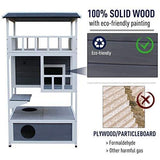 PawHut Wooden Outdoor Cat House, Feral Cat Shelter Kitten Condo with Asphalt Roof, Escape Doors, Condo, Jumping Platform, Grey PawHut