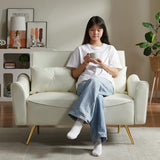 Chfeloai 48" Faux Leather Loveseat, Mid Century Modern Futon Sofa with 2 Pillows, Small Couch for Small Space, Living Room, Bedroom, Apartment, Home Office (Off-White) Chfeloai