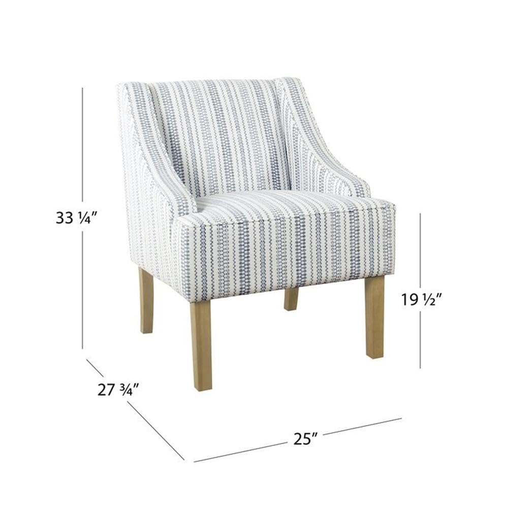 HomePop Velvet Swoop Arm Accent Chair, Blue and White farmhouse stripe HomePop