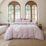 BESTDESIL Striped Duvet Cover Set 100% Washed Cotton Linen Like Soft Feelling Breathable Bedding(Dusty Purple,Full) BESTDESIL