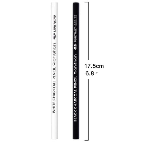 qianshan 2 Pcs Black White Color Charcoal Pencils, Professional Hight Quality Sketch Highlight Charcoal Wooden Pencils for Artist Drawing, Sketching, Blending, 2 Colors of 1 Black, 1White qianshan