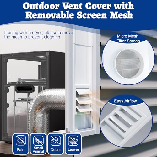 Wintcomfort Window Vent Kit with Louvered Vent Cover Fit for 3" and 4" Vent Hose, Adjustable Window Seal Panels for 3"/4" Exhaust Ventilation Duct of Laser Engraver/3D Printer Enclosure, Dryer Wintcomfort
