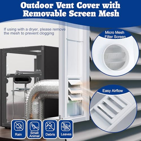 Wintcomfort Window Vent Kit with Louvered Vent Cover Fit for 3" and 4" Vent Hose, Adjustable Window Seal Panels for 3"/4" Exhaust Ventilation Duct of Laser Engraver/3D Printer Enclosure, Dryer Wintcomfort